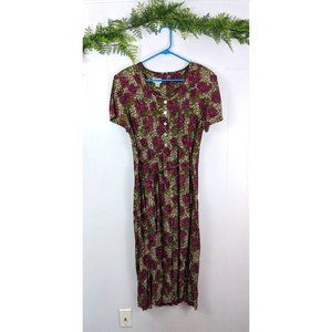 Vintage Women's Rose and Leopard Print Midi Dress